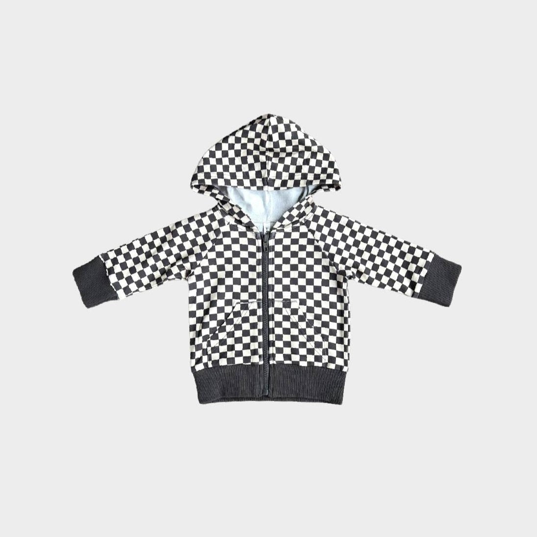 Babysprouts Boy s Hooded Jacket Grey Washed Checkered 18 24M