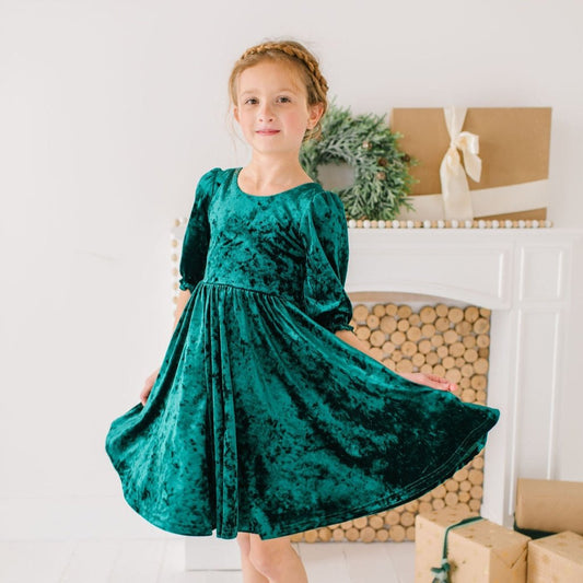 Crushed Green Velvet Dress