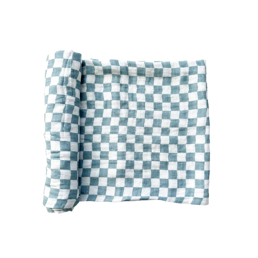 Blue Checkered Muslin Swaddle Blanket